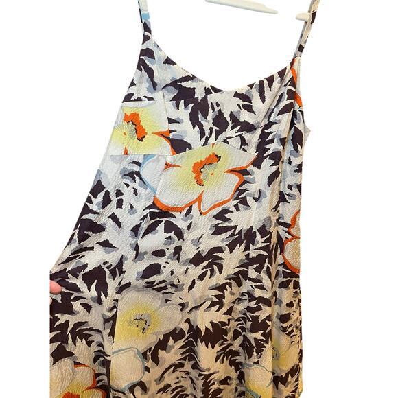 HD in Paris Anthropologie Women 2 Silk Dress Fern & Flower Flowy Slip Dress Boho - Picture 4 of 14